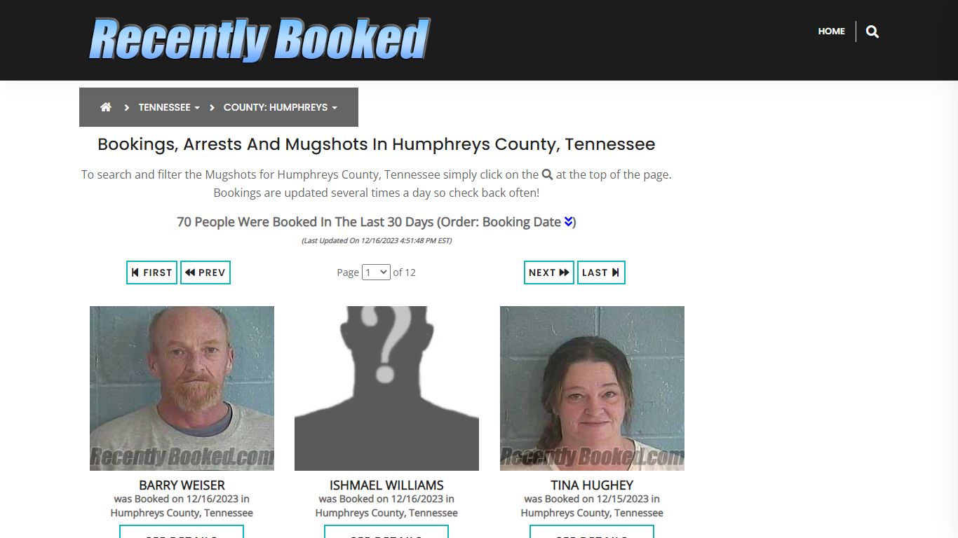Bookings, Arrests and Mugshots in Humphreys County, Tennessee