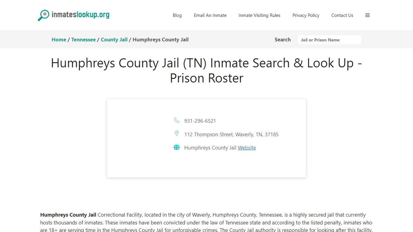 Humphreys County Jail (TN) Inmate Search & Look Up - Prison Roster